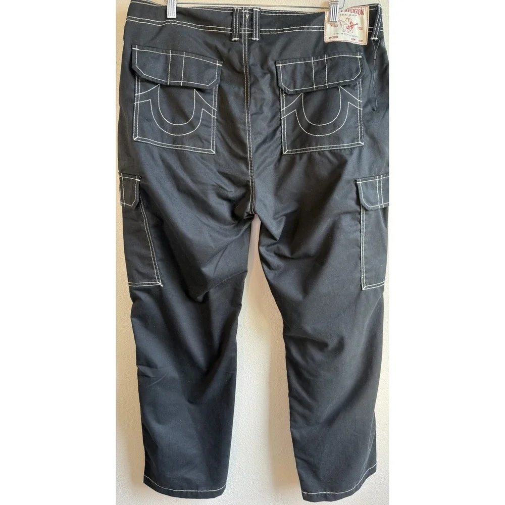 NWT True Religion World Tour Mens 36x32 Black Cargo Pants Twill Straight Fit